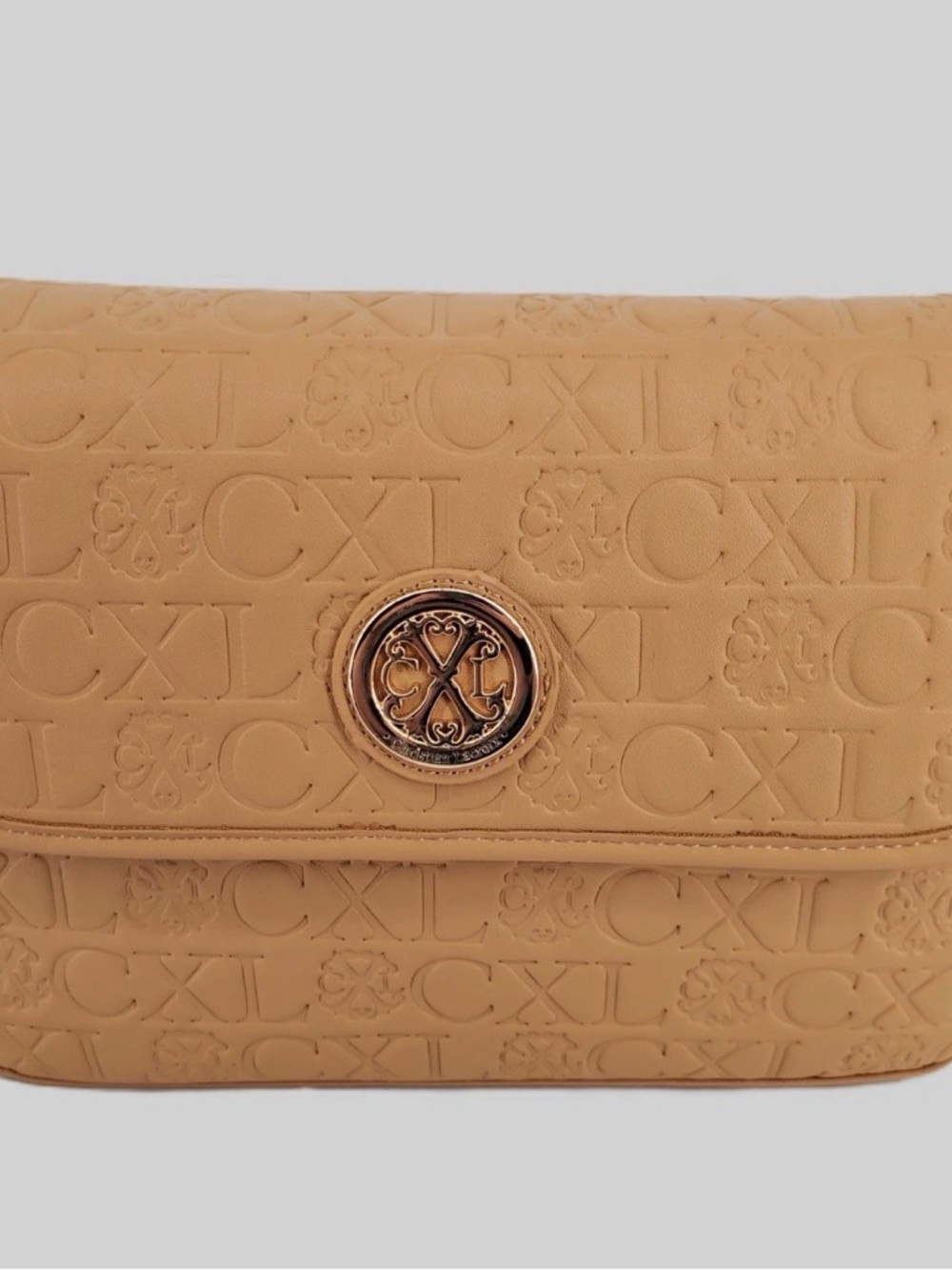 Christian Lacroix Tan Embossed Crossbody with Gold Medallion